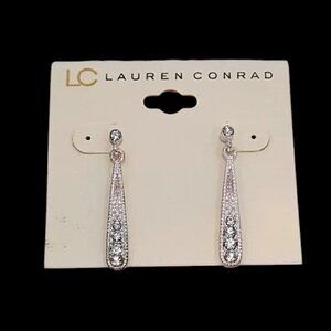 LC Lauren Conrad Women's Silver Plated Rhinestone Pierced Dangle Earrings NWT